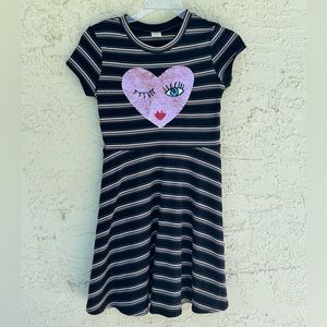 Arizona Girl’s L Casual Blue & Pink Striped Dress with reversible Sequin Heart